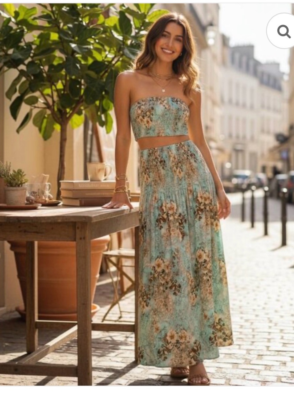 NWT Elliatt $320 Floral Strapless Maxi linen skirt and top size Small